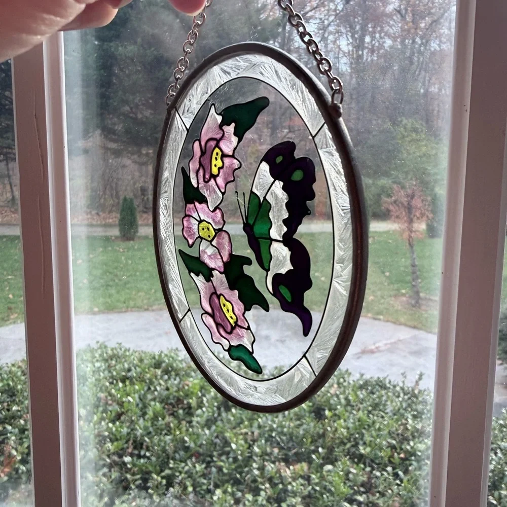 Elegant Silver flowers butterfly Home Accent sun catcher